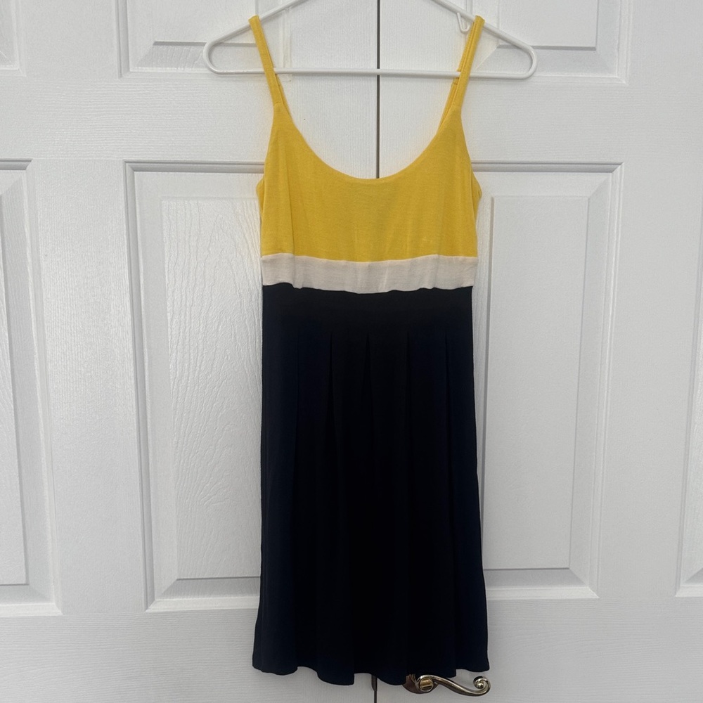 INC International Concepts Yellow, White and Black Colorblock Midi Dress